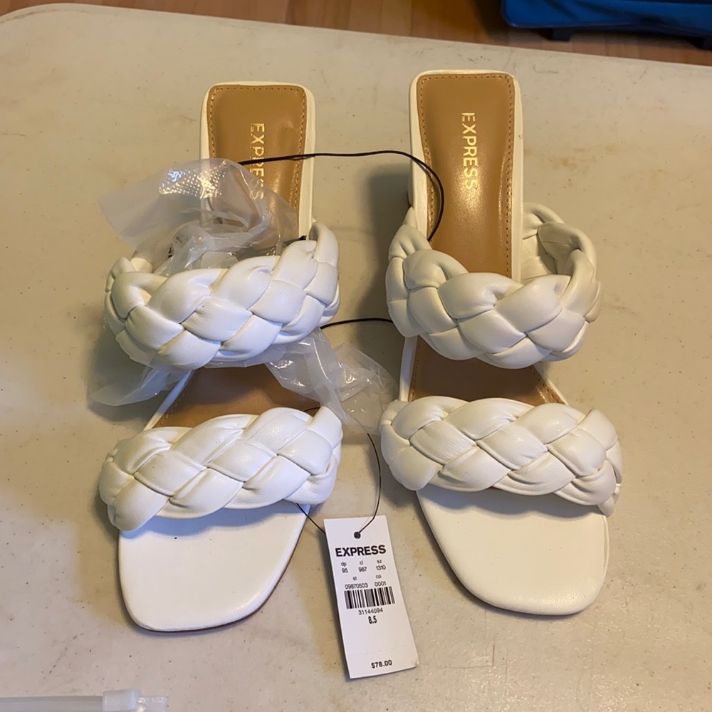 NWT Size 8.5 White Braided Heels Sandals